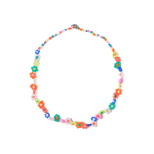 Long Colored Bead Necklace with 3 Evil Eyes - Coral – GT – Golden Tangerine